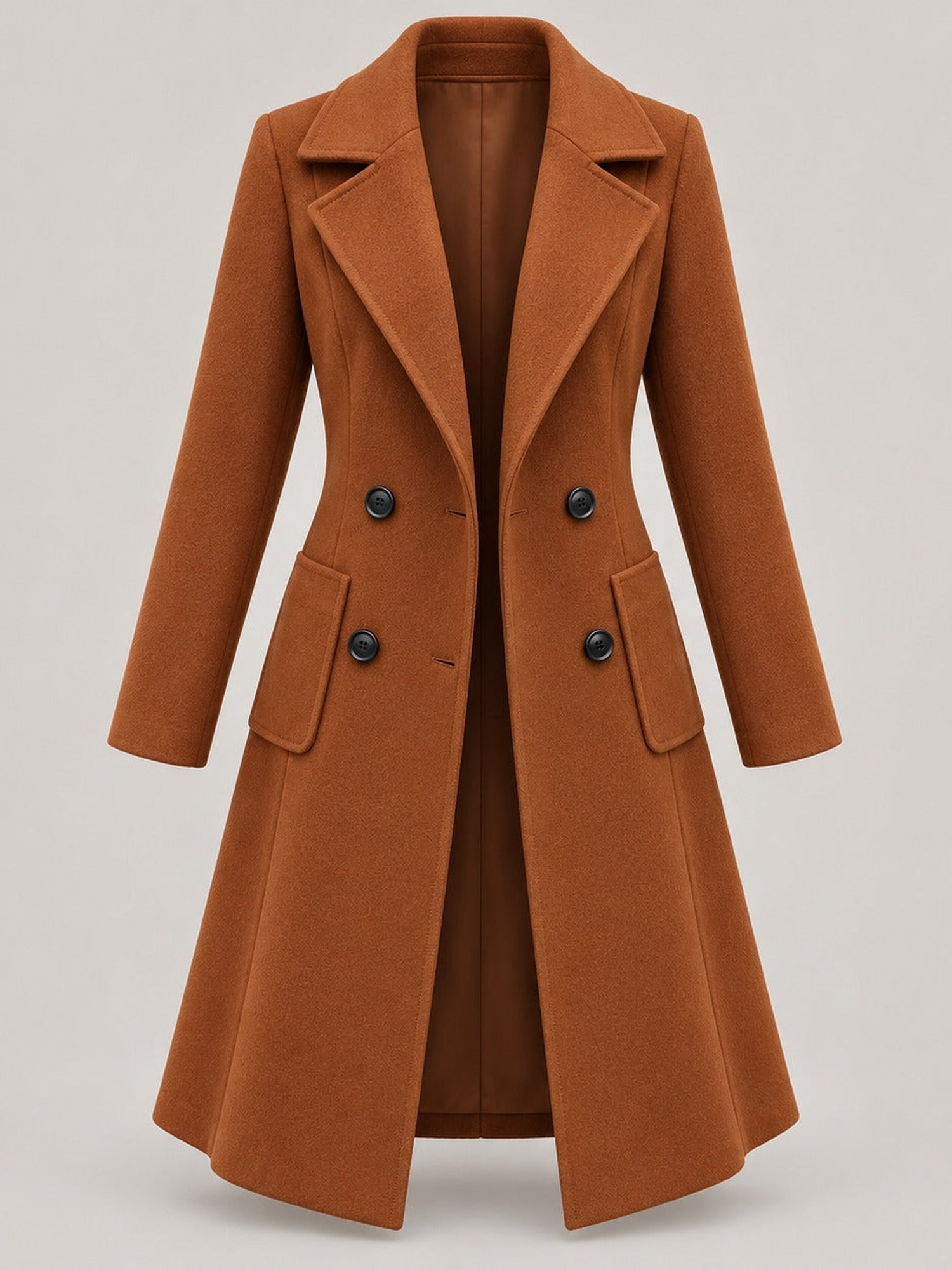 30–50% Cotton Double-Breasted Long Coat – Women – studio